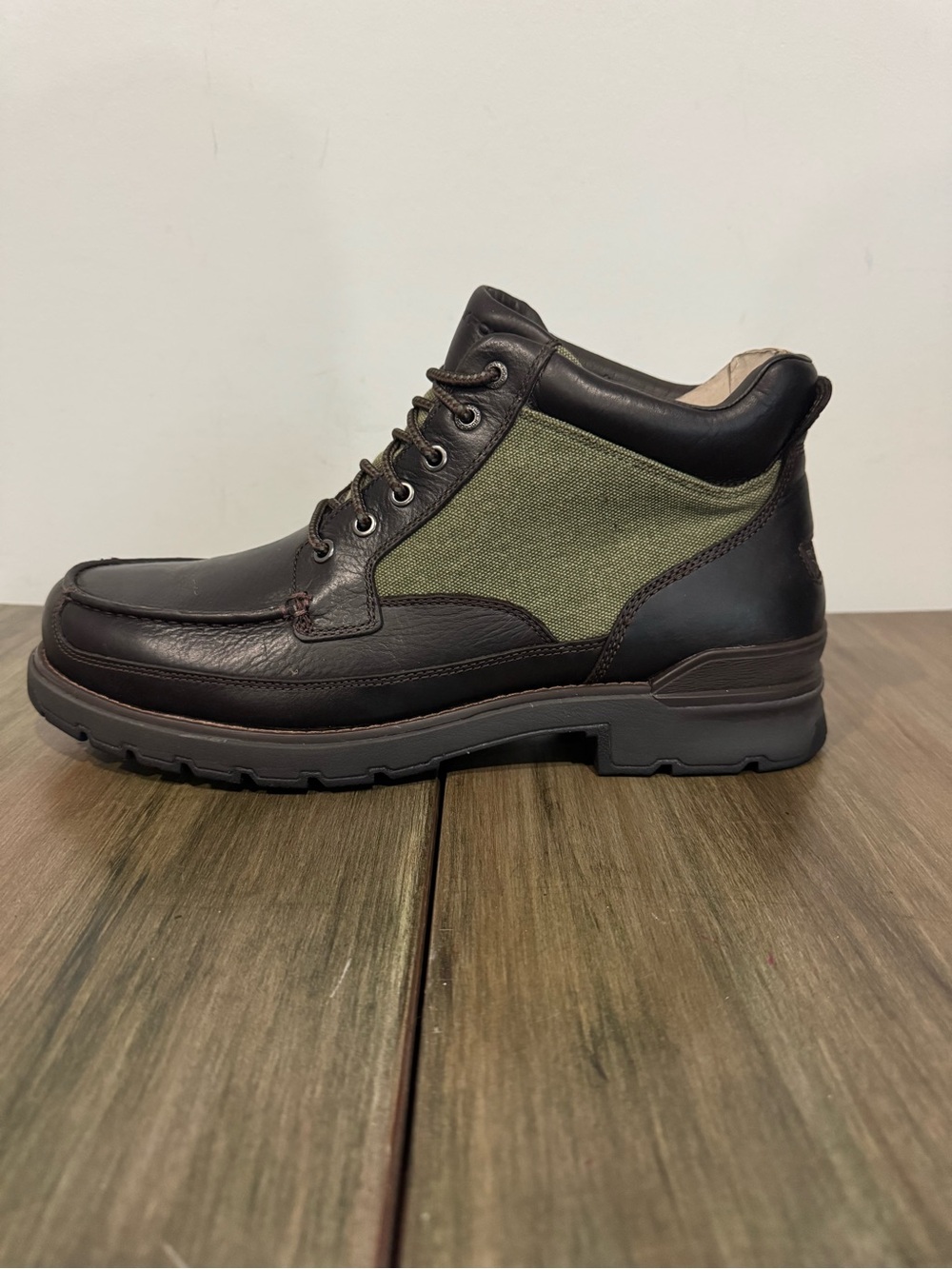 Men's Brown Leather and Olive Green Canvas Ankle Boot